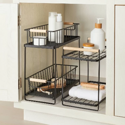 Wood Handle Tiered Vanity Organizer Black - Brightroom™ 3 Wood Handle Tiered Vanity Organizer Black - Brightroom™